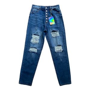 Elite Jeans Distressed High Rise Mom Jean Button Fly Size 9/29 New